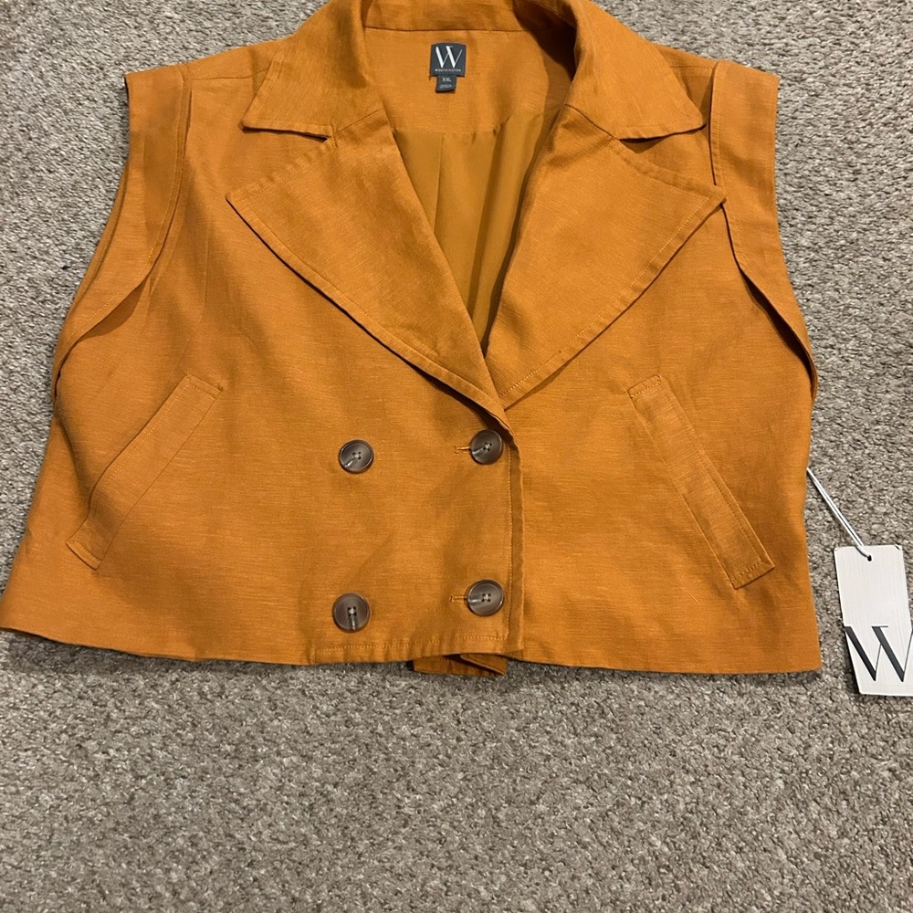 NWT Worthington Sleeveless Double-Breasted Brown Crop Jacket XXL - Picture 7 of 8